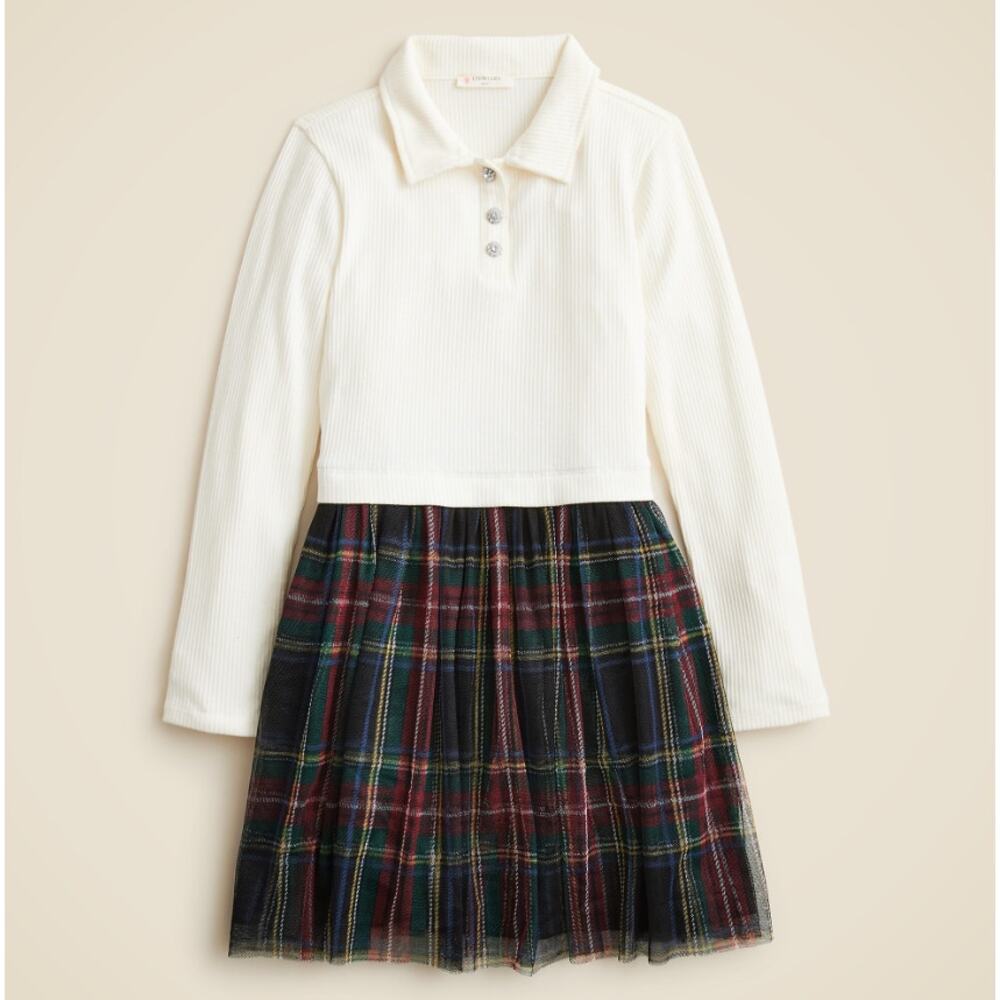 Crewcuts J.Crew Tartan Tulle Dress Girls Size 5 Multi Plaid Long Sleeve Collared